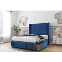 Sloomy Camden Plush Divan Set No Drawers-54 Wingback-Footboard in Blue | Size: Small Double