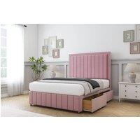 Sloomy Pemberton Plush Divan Bed Set 2 Drawers Left Side With 26 Strutted Headboard & 12 Matching Footboard in Pink | Size: Small Double