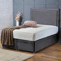 BSSPOKE Ella Ottoman Divan Bed Plush Velvet 54 Headboard & Mattress in Charcoal | Size: Small Double