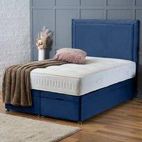 BSSPOKE Ella Ottoman Divan Bed Plush Velvet 54 Headboard & No Mattress in Blue | Size: Small Double