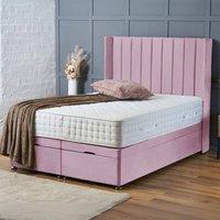 BSSPOKE Hannah Ottoman Divan Bed Plush Velvet 54 Headboard & Mattress in Pink | Size: Single