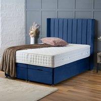 BSSPOKE Hannah Ottoman Divan Bed Plush Velvet 54 Headboard & Mattress in Blue | Size: Single