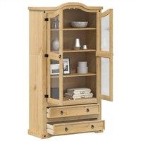 Berkfield Home Glass Display Cabinet Corona 99x43x187 cm Solid Wood Pine in Brown | Size: 99 x 43 x 187 cm