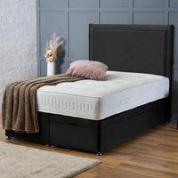 BSSPOKE Ella Ottoman Divan Bed Plush Velvet 54 Headboard & Mattress in Black | Size: Small Double