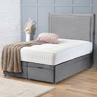 BSSPOKE Ella Ottoman Divan Bed Plush Velvet 54 Headboard & No Mattress in Grey | Size: Double