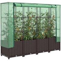Berkfield Home Raised Bed with Greenhouse Cover Rattan Look 160x40x138 cm in Brown | Size: 160 x 40 x 138 cm