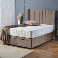 BSSPOKE Hannah Ottoman Divan Bed Plush Velvet 54 Headboard & No Mattress in Taupe | Size: Double