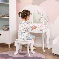 HOMCOM Makeup Dressing Table Set with Tri-Folding Mirror & Drawer in White