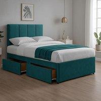 Bed Time UK Plush Divan Bed with Mattress 20 Vertical Line Headboard 2 Drawers in Teal | Size: Single