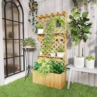 OUTSUNNY Wooden Raised Planter with Trellis & 2 Shelves, Nature Wood in Natural