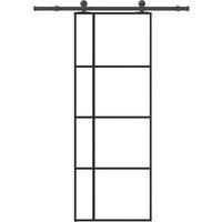 Berkfield Home Sliding Door with Hardware Set 76x205 cm ESG Glass&Aluminium in Black