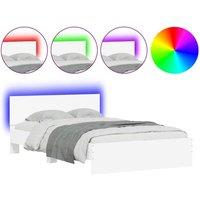 Berkfield Home Bed Frame with Headboard & LED White 120x190 cm Small Double
