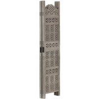 Berkfield Home Hand carved 4-Panel Room Divider Grey 160x165 cm Solid Mango Wood