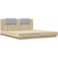Berkfield Home Durable Bed Frame with LED without Mattress Sonoma Oak 200x200 cm in Light Tan