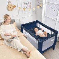Costway 2-in-1 Baby Playpen Foldable Baby Activity Center w/ Mattress in Dark Blue