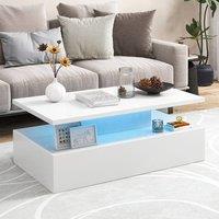 Costway 2-Tier Coffee Table Modern Cocktail Table Side Table W/ LED light in White