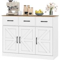 Gymax Farmhouse Large Sideboard Storage Cabinet Buffet Cabinet with Drawers in White
