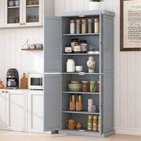 Gymax Tall Buffet Cabinet Floor Cupboard for Dining Room Kitchen Pantry in Grey