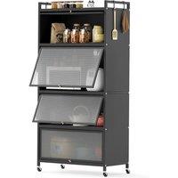 Gymax Kitchen Storage Cabinet 5-tier Rolling Microwave Stand With Doors in Black