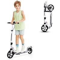 Gymax Kick Scooter Folding Scooter With Adjustable Handlebar & Carry Strap in White