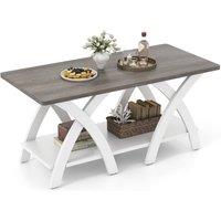 Gymax 40" Farmhouse Wooden Accent Table Coffee Table with Storage Shelf in White