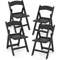 Gymax 4 Pack Resin Folding Chairs Portable Patio Chairs With Padded Seat in Black
