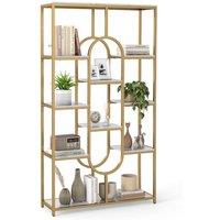 Gymax Industrial 10-Tier Bookshelf Open Display Shelves Metal Frame Bookcase in Gold