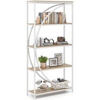 Gymax 5-Tier Bookshelf Arc-Shaped Bookcase Metal Frame Storage Organizer in White