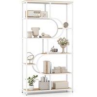 Gymax Industrial 8-Tier Bookshelf U-Shaped Bookcase Metal Frame Organizer in White
