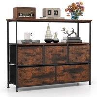 Gymax 5-Drawer Dresser for Bedroom Chest of Drawers With Open Shelves in Brown