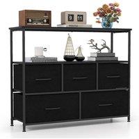 Gymax 5-Drawer Dresser for Bedroom Chest of Drawers With Open Shelves in Black