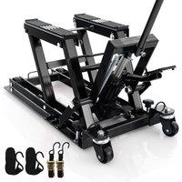 Gymax 680KG Motorcycle Lift Jack Hydraulic Motorcycle Hoist With 4 Wheels in Black