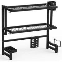 Havendro 2 Tier Over Sink Dish Drying Rack Adjustable Drainer in Black