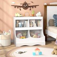 Costway Wooden Toy Storage Organizer 4-Cubs Kids Bookcase for Book & Toy in White