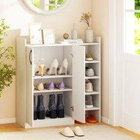 Costway Industrial Shoe Cabinet Shoe Wooden Storage Organizer w/4 Open Shelves in White