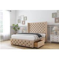 Sloomy Luthor Plush Divan Set No Drawers-54 Wingback-Footboard in Stone | Size: Double