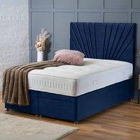 BSSPOKE Maria Ottoman Divan Bed Plush Velvet 54 Headboard & Mattress in Blue | Size: King