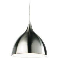 Netlighting Caf 1 Light Dome Ceiling Pendant Low Energy Brushed Steel White Inside in Silver