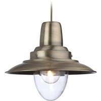 Netlighting Fisherman 1 Light Dome Ceiling Pendant Antique Brass Clear Glass E27 in Bronze