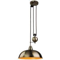Netlighting Century 1 Light Rise & Fall Dome Ceiling Pendant Antique Brass E27 in Bronze