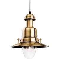 Netlighting Classic 1 Light Dome Ceiling Pendant Antique Brass Clear Glass E27 in Bronze