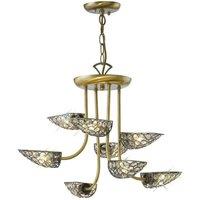 Netlighting Ashton Semi Flush Ceiling Pendant 8 Light Antique Brass Crystal in Bronze