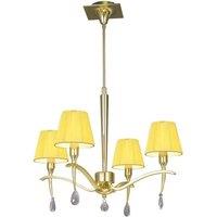 Netlighting Siena Pendant Round 4 Light E14 Brass Amber Cream Shades & Crystal in Yellow