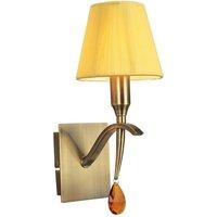 Netlighting Siena Wall Lamp Switched E14 Brass Amber Cream Shade & Amber Crystal in Yellow