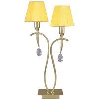 Netlighting Siena Table Lamp 2 Light E14 Brass Amber Cream Shades & Crystal in Yellow