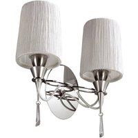 Netlighting Lucca Wall Lamp Switched 2 Light E27 Chrome White Shades & Crystal in Grey