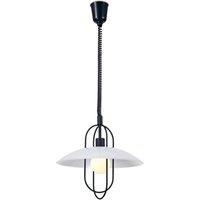 Netlighting Riva Rise & Fall Dome Pendant E27 Matt Black Opal White Glass Shade