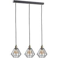 Netlighting Foskal Bar Pendant Ceiling Light Gold 60cm 3x E27 in Black