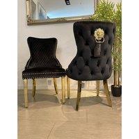 HOME LUXE INTERIOR Set Of 2 Black Victoria Dining Chairs With Gold Legs | Size: 1 Seater