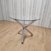 KOSY KOALA Modern Round Chrome Metal & Clear Glass Kitchen Dining Table Only